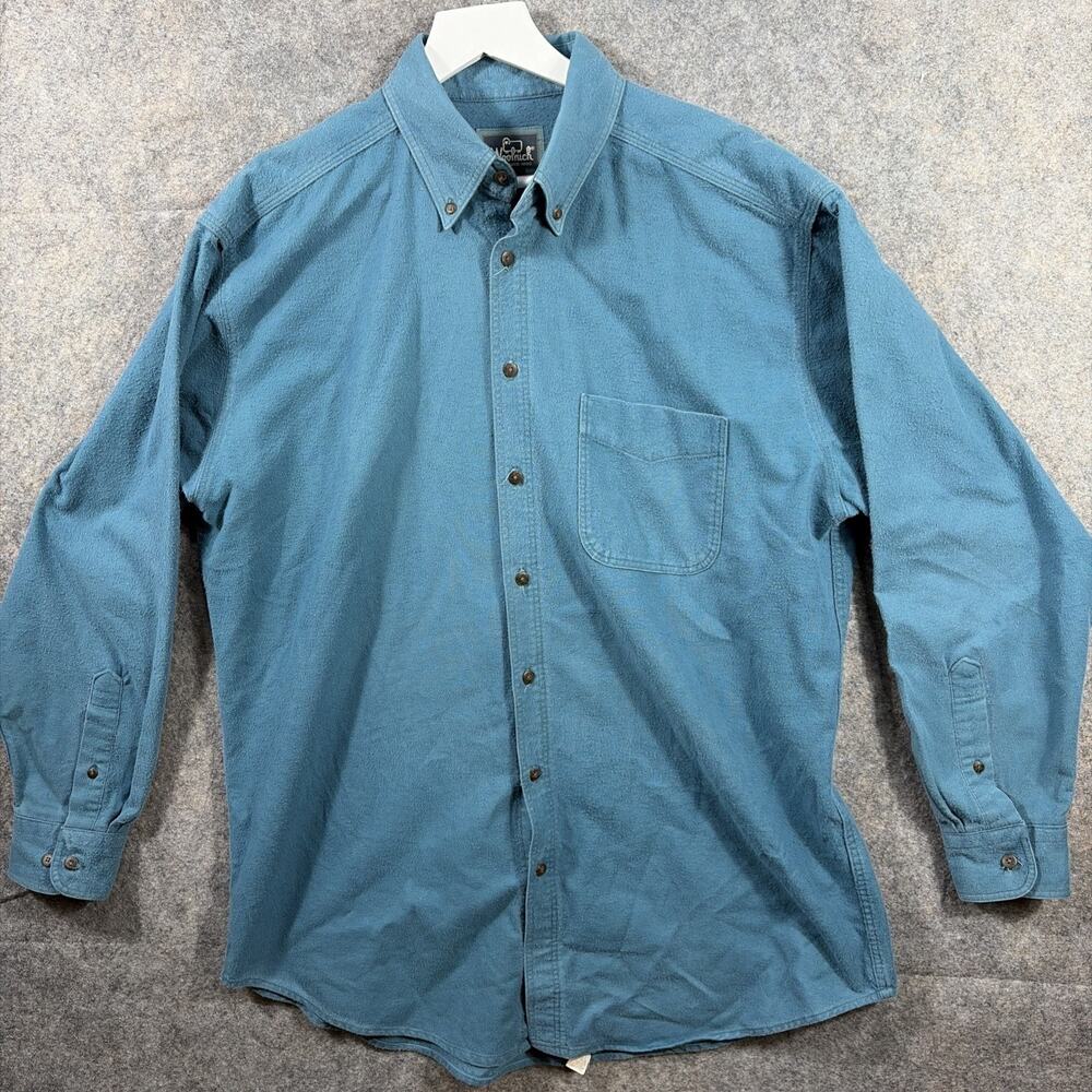 Woolrich Shirt Men’s L CHAMOIS Flannel Blue Work Chore Broken In Button Down‎